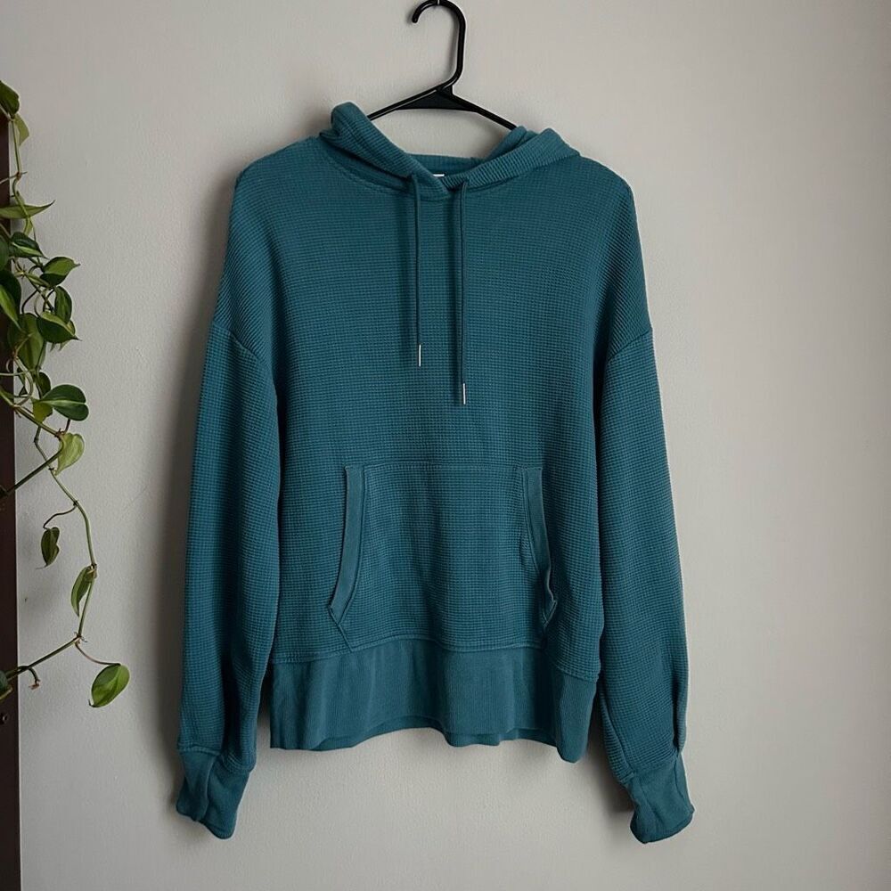 Athleta Balance Waffle Hoodie Sweatshirt Teal Oversized Athleisure‎ size Small